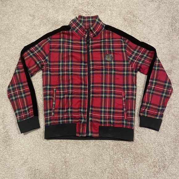 Hudson Outerwear Other - Hudson Nordstrom Outerwear Zip Up Plaid Track Jacket Red Black Men's Size XL